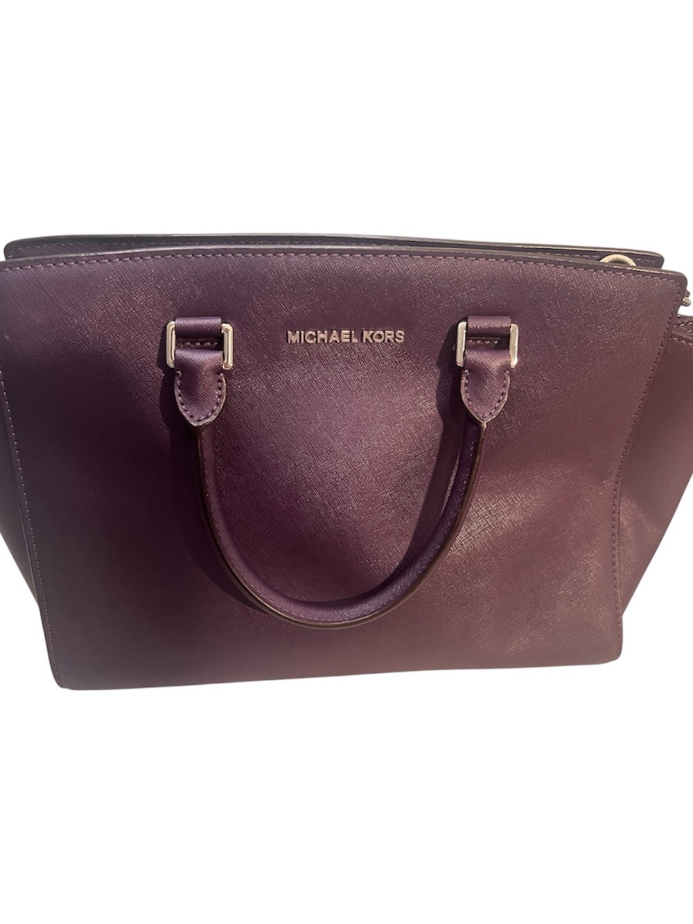 Michael Kors Plum Saffiano Satchel with Gold Hardware